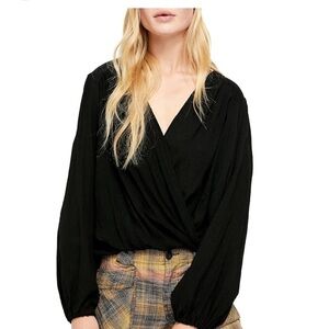 Free People “Check On It” Wrap Top – Black – Size S